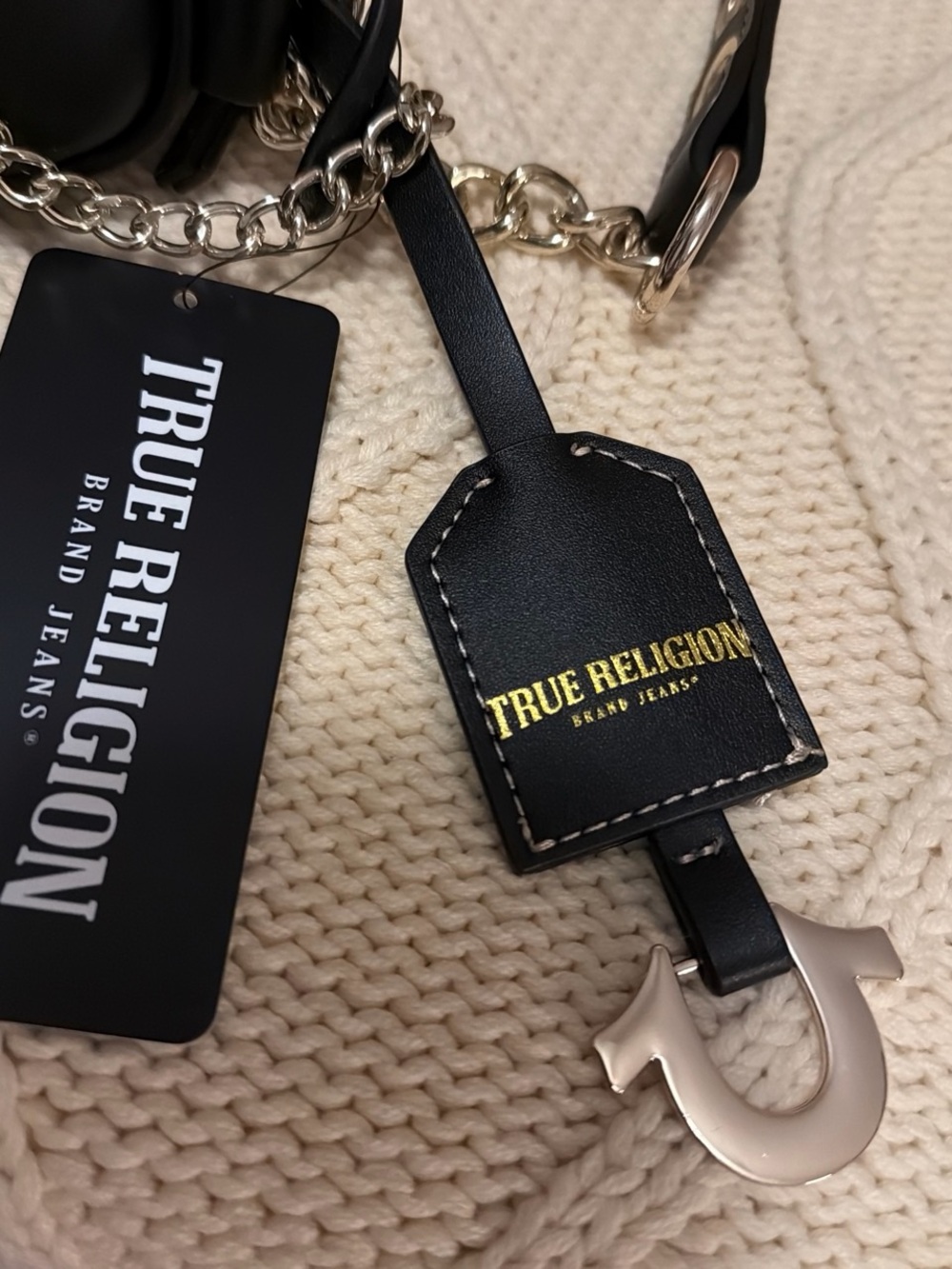 True Religion Black Saddle Shoulder Bag with Silver Chains - Picture 4 of 5